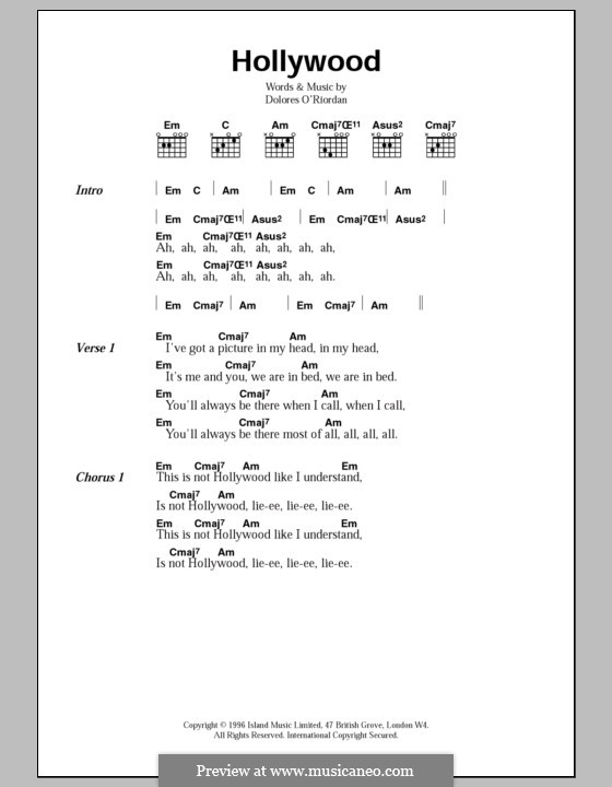 Hollywood (The Cranberries) by D. O'Riordan sheet music on MusicaNeo