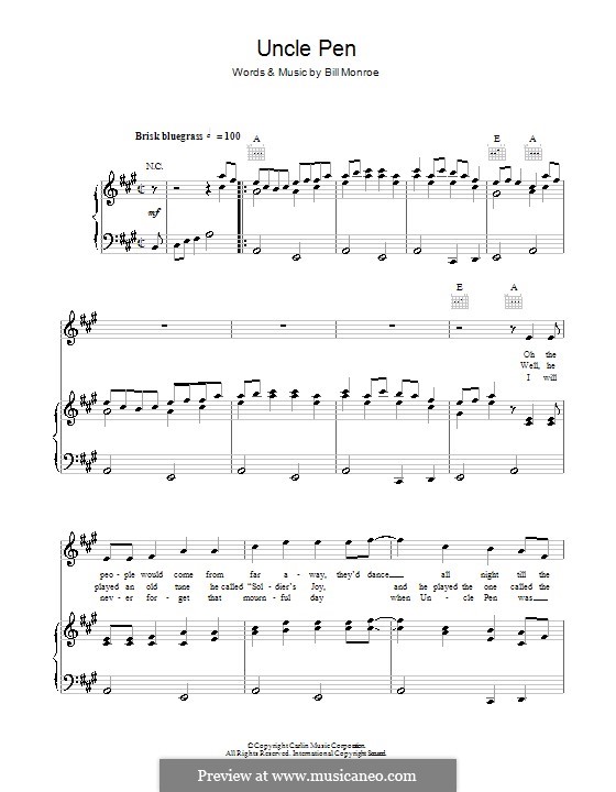 Uncle Pen by B. Monroe sheet music on MusicaNeo