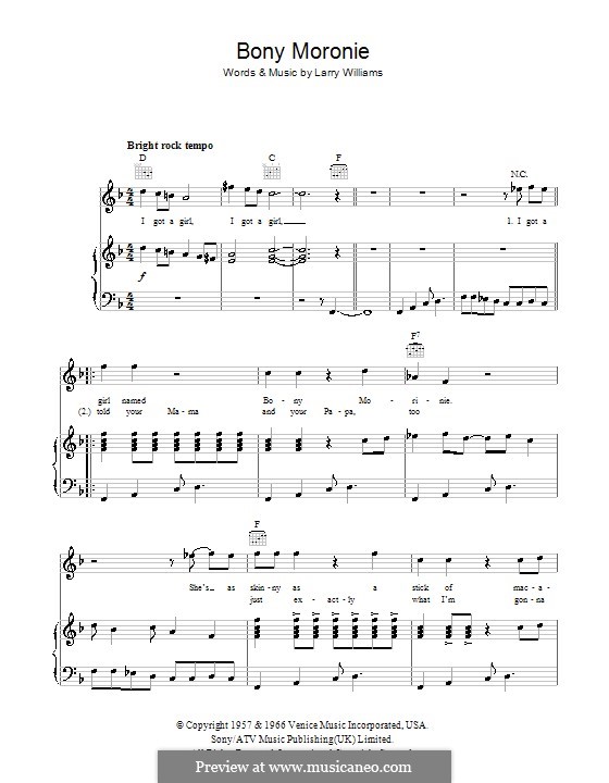 Bony Moronie by L.E. Williams sheet music on MusicaNeo