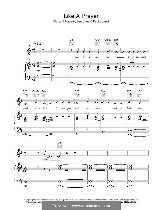 Like a Prayer by Madonna, P. Leonard sheet music on MusicaNeo