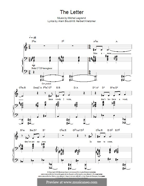 The Letter (from Marguerite) by M. Legrand sheet music on MusicaNeo