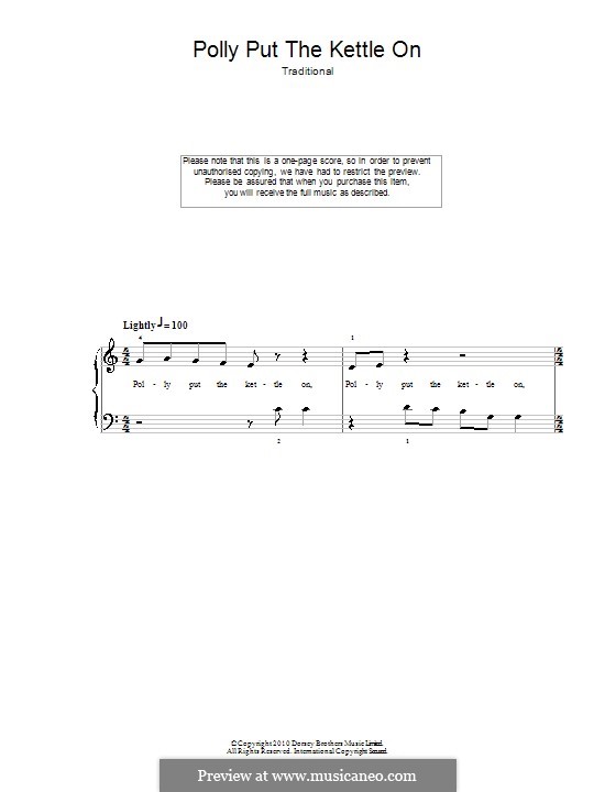 Polly Put the Kettle on by folklore sheet music on MusicaNeo