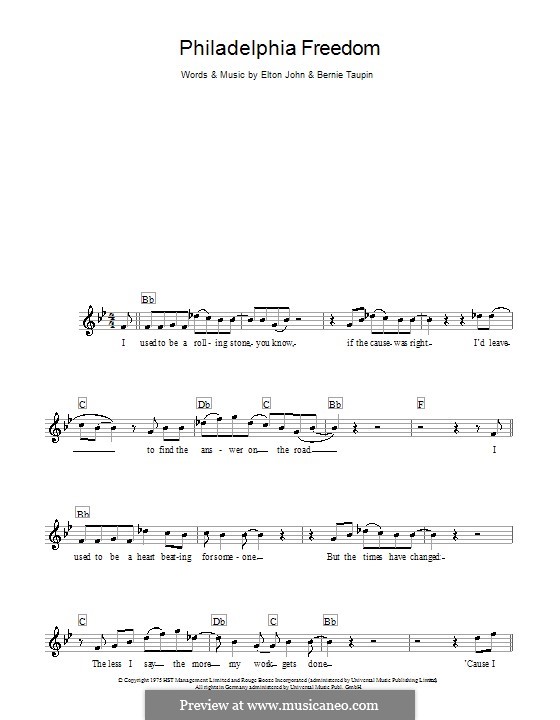 Philadelphia Freedom by E. John sheet music on MusicaNeo