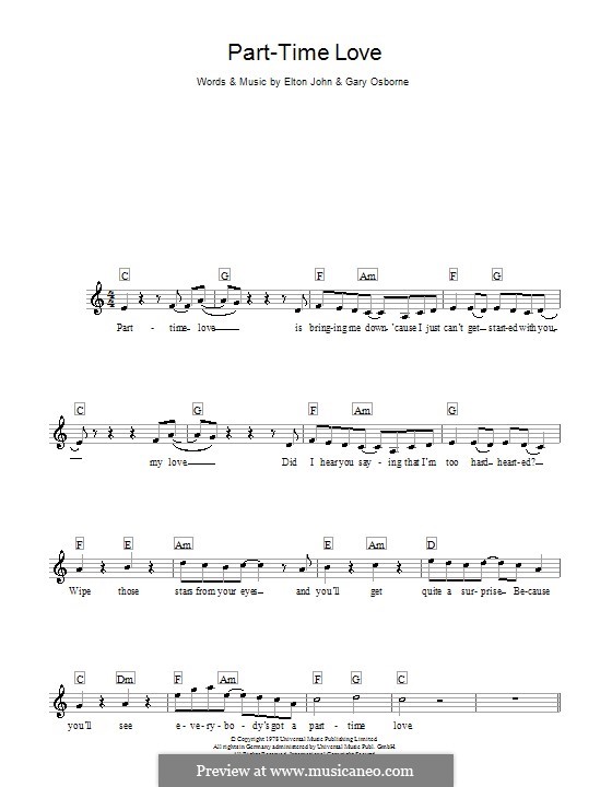 PartTime Love by E. John, G. Osborne sheet music on MusicaNeo
