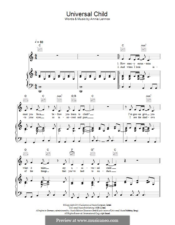 Universal Child by A. Lennox sheet music on MusicaNeo