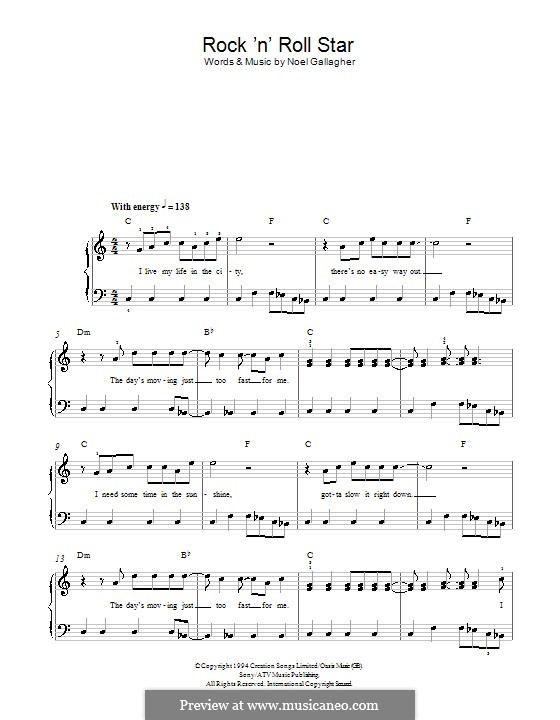 Rock 'n' Roll Star (Oasis) by N. Gallagher sheet music on MusicaNeo