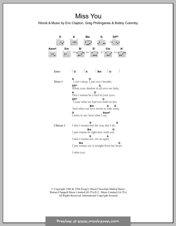 Miss You (Westlife) by B. Colomby, E. Clapton, G. Phillinganes on MusicaNeo