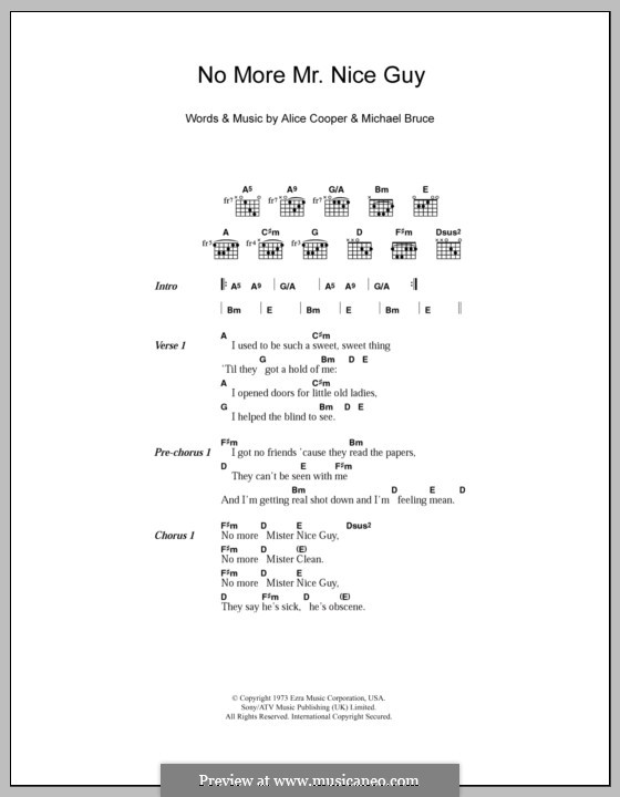 No More Mr. Nice Guy by A. Cooper, M. Bruce sheet music on MusicaNeo