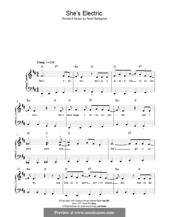 She's Electric (Oasis) by N. Gallagher sheet music on MusicaNeo