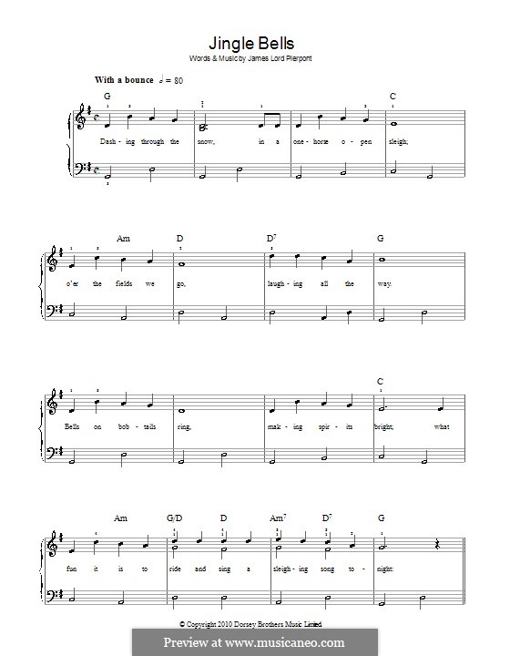 Jingle Bells, for Piano by J.L. Pierpont sheet music on MusicaNeo