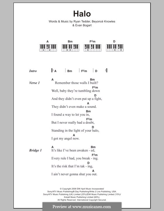Halo by Beyoncé, E.K. Bogart, R.B. Tedder sheet music on MusicaNeo