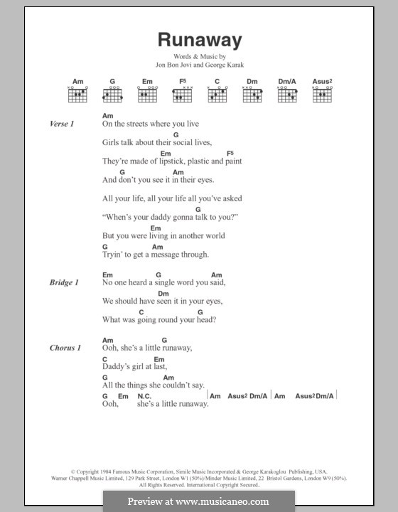 Runaway (Bon Jovi) by G. Karakoglou, J.B. Jovi sheet music on MusicaNeo