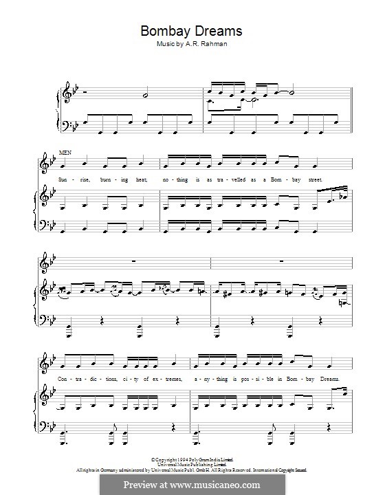 Bombay Dreams by A. Rahman sheet music on MusicaNeo