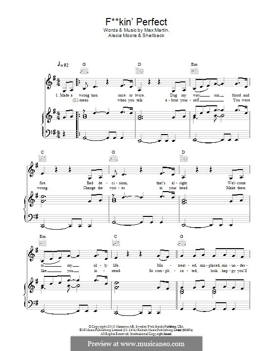 F**in' Perfect (Pink) by Shellback, A. Moore, Max Martin on MusicaNeo