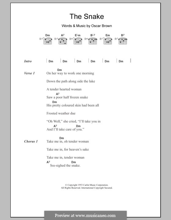 The Snake (Al Wilson) by O. Brown sheet music on MusicaNeo
