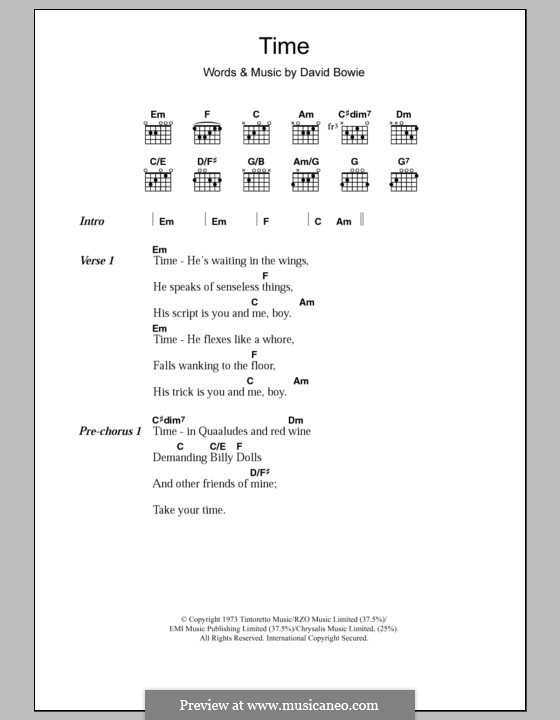 Time by D. Bowie sheet music on MusicaNeo