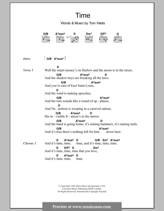 Time by T. Waits sheet music on MusicaNeo