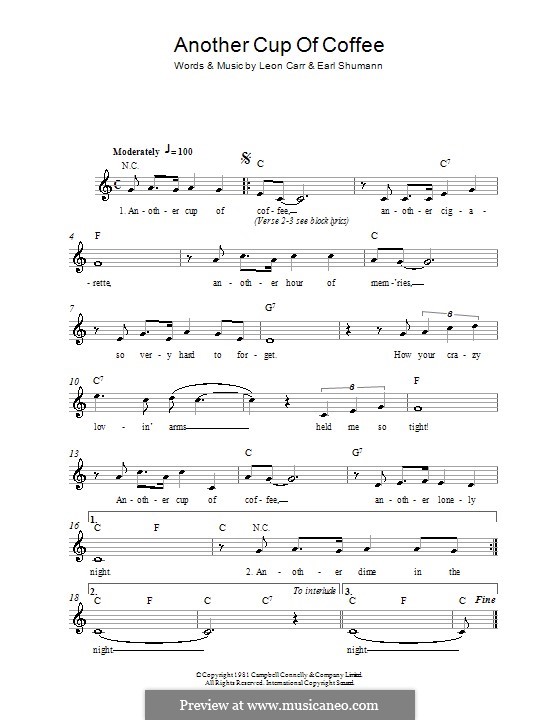 Another Cup of Coffee by E. Shuman, L. Carr sheet music on MusicaNeo