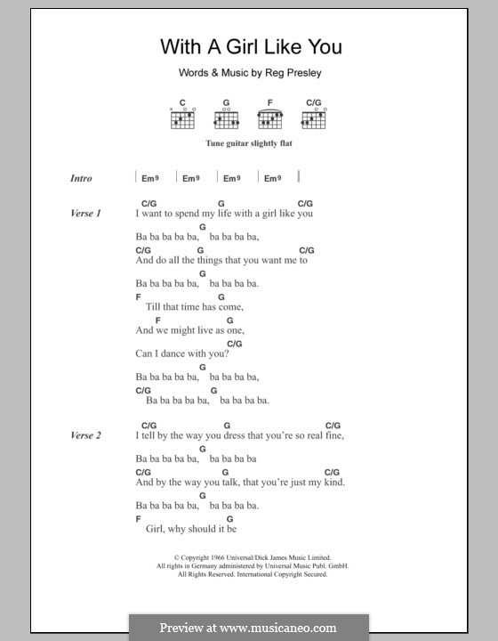 With a Girl Like You (The Troggs) by R. Presley sheet music on MusicaNeo