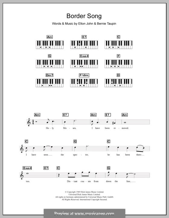 Border Song by E. John sheet music on MusicaNeo