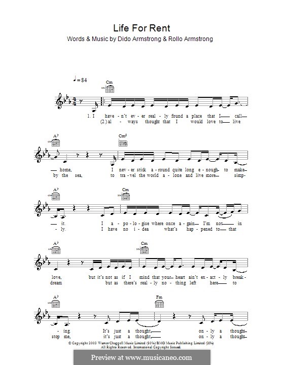 Life for Rent (Dido) by D. Armstrong, R. Armstrong on MusicaNeo