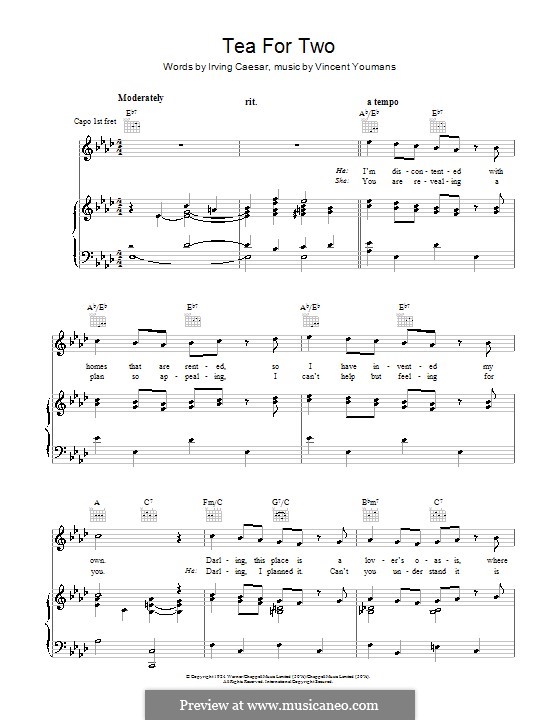 Tea for Two by V. Youmans sheet music on MusicaNeo