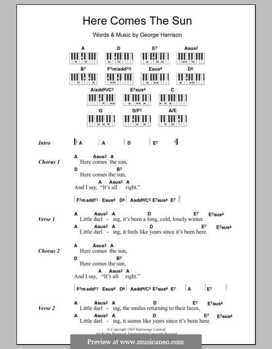 Here Comes the Sun (The Beatles) by G. Harrison sheet music on MusicaNeo