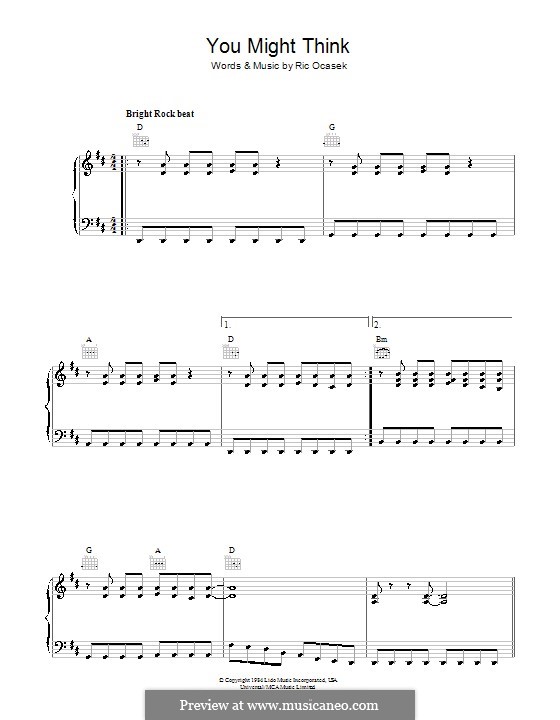 You Might Think (The Cars) by R. Ocasek sheet music on MusicaNeo