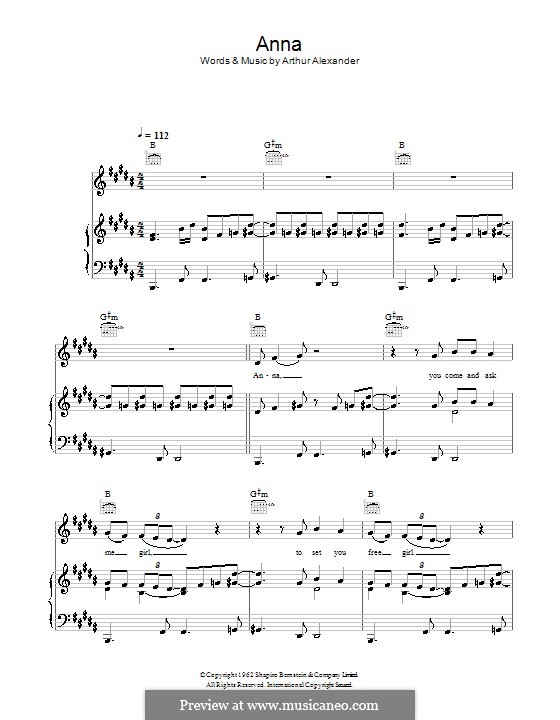 Anna by A. Alexander sheet music on MusicaNeo