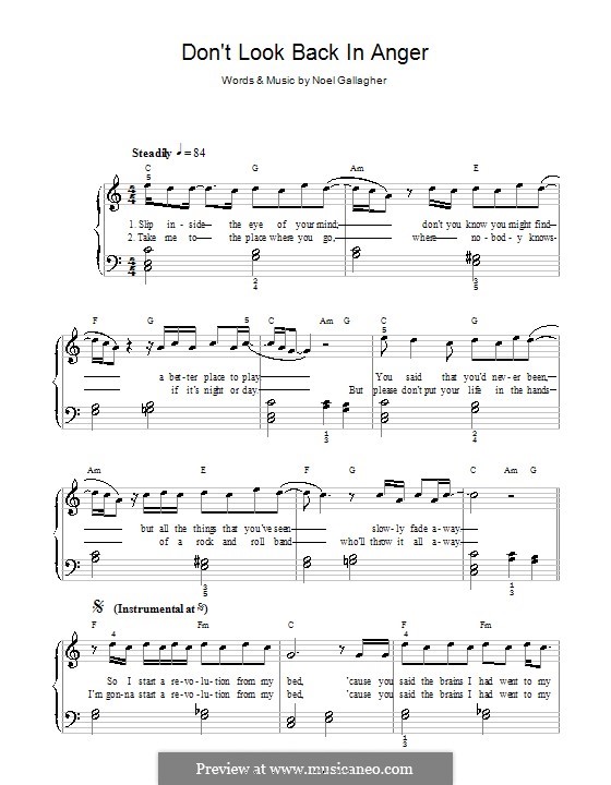 Don't Look Back in Anger (Oasis) by N. Gallagher sheet