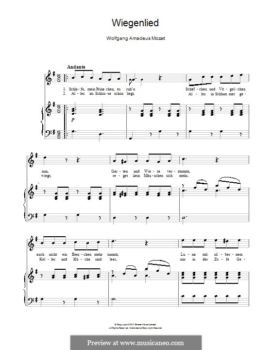 Lullaby by W.A. Mozart sheet music on MusicaNeo