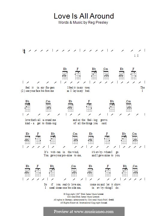 Love Is All Around (Wet Wet Wet) by R. Presley sheet music on MusicaNeo