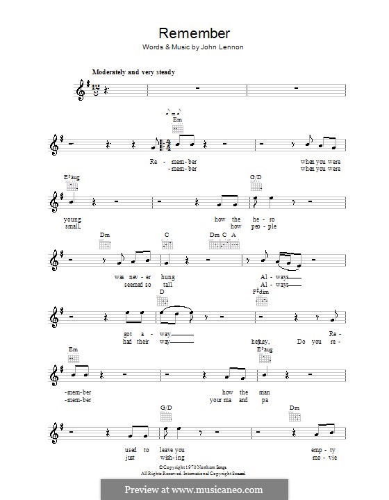Remember by J. Lennon sheet music on MusicaNeo