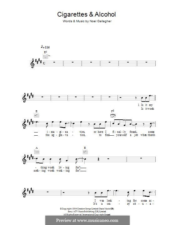 Cigarettes and Alcohol (Oasis) by N. Gallagher sheet music on MusicaNeo
