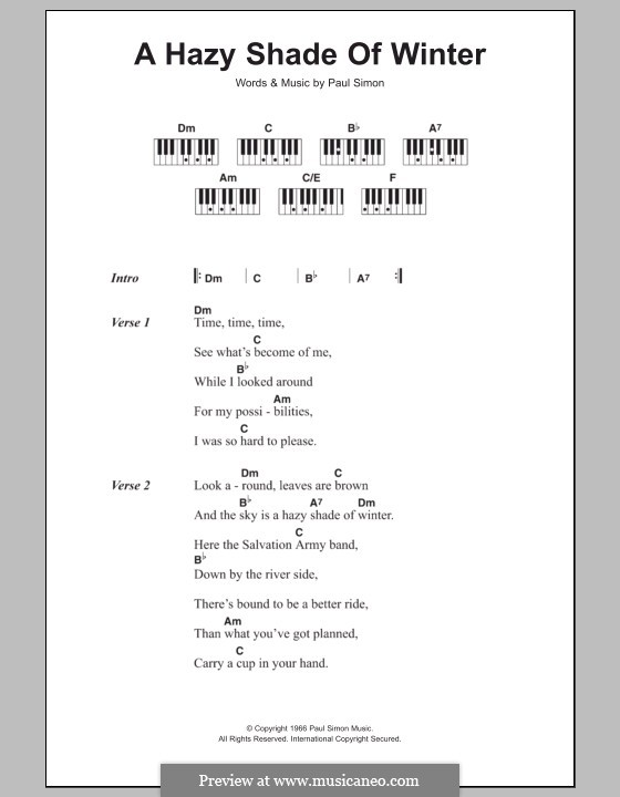 A Hazy Shade of Winter (Simon & Garfunkel) by P. Simon on MusicaNeo