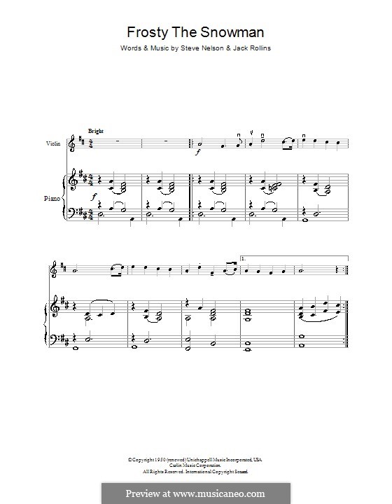 Frosty the Snow Man by J. Rollins, S. Nelson sheet music on MusicaNeo