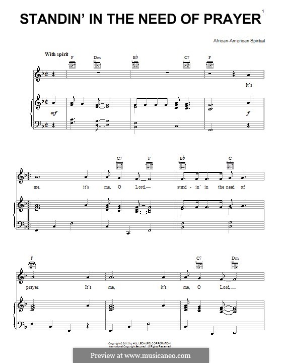 Standing in the Need of Prayer by folklore sheet music on MusicaNeo