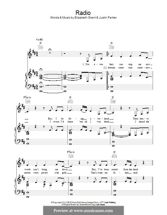 Radio (Lana Del Rey) by E. Grant, J. Parker sheet music on MusicaNeo
