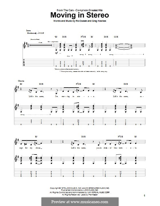 Moving in Stereo (The Cars) by G. Hawkes, R. Ocasek on MusicaNeo