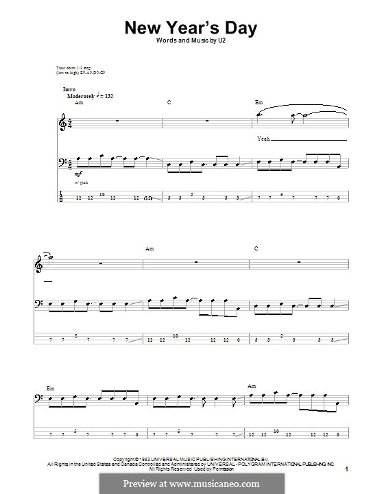 New Year's Day by U2 sheet music on MusicaNeo
