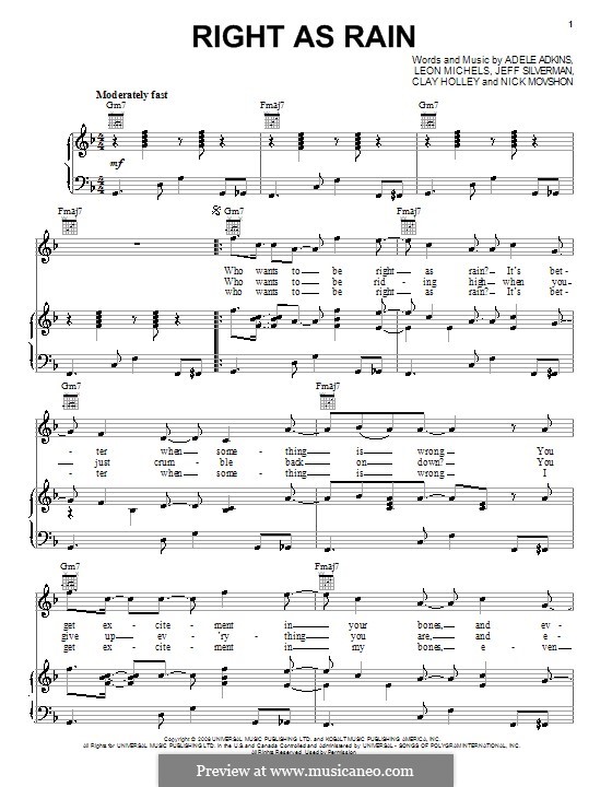 Right as Rain by Adele, J. Silverman, L. Michels sheet music on MusicaNeo