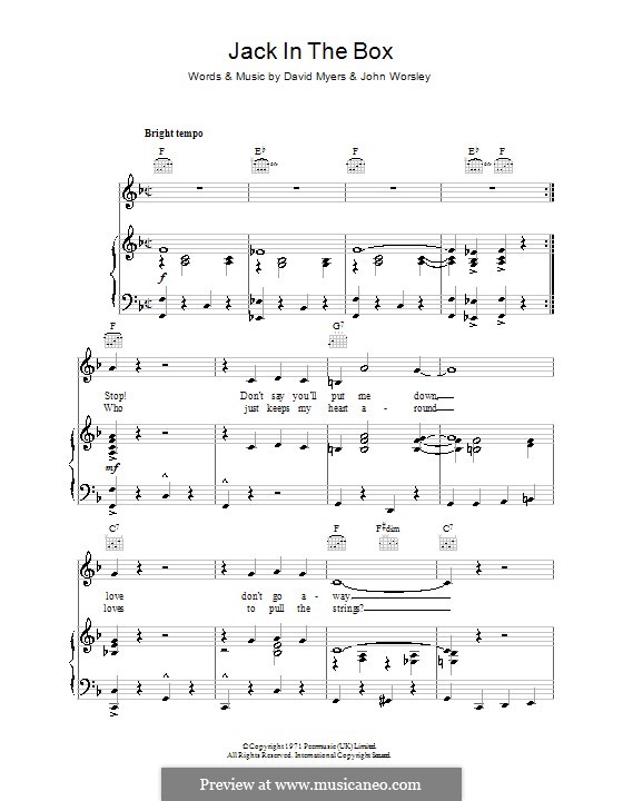 Jack in the Box (Clodagh Rodgers) by D. Myers, J. Worsley on MusicaNeo