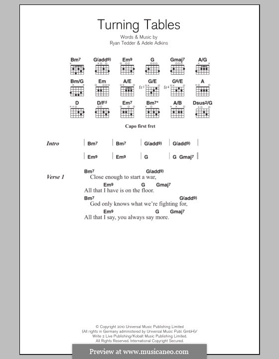 Turning Tables by Adele, R.B. Tedder sheet music on MusicaNeo