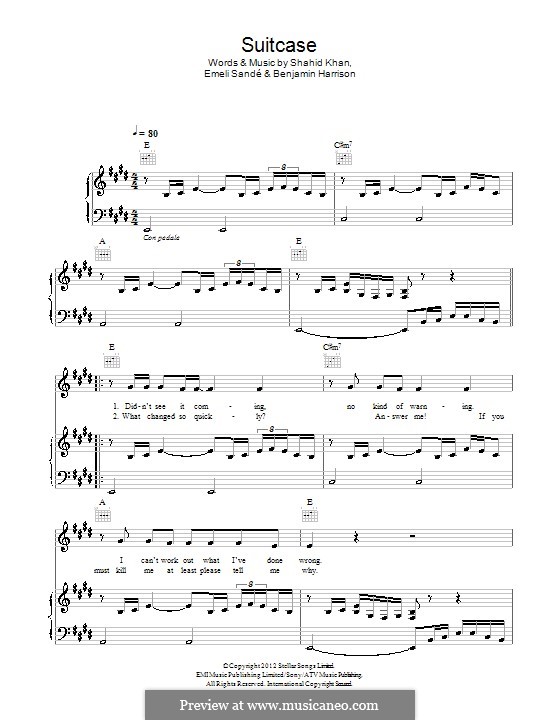 Suitcase by B. Harrison, E. Sandé, S. Khan sheet music on MusicaNeo