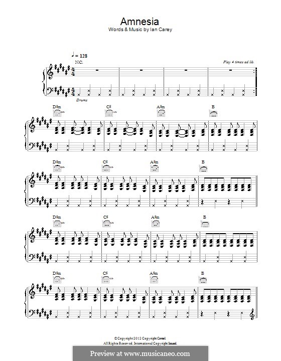 Amnesia by I. Carey sheet music on MusicaNeo