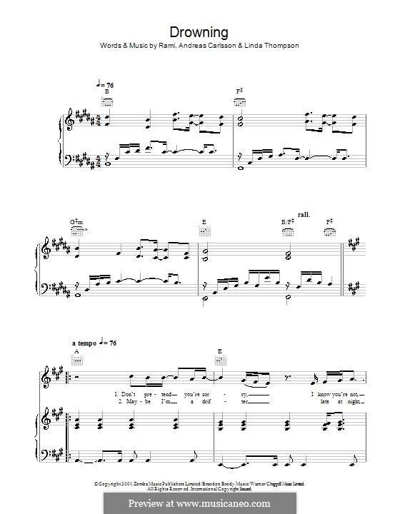 Drowning (Backstreet Boys) by A. Carlsson, L. Thompson on MusicaNeo