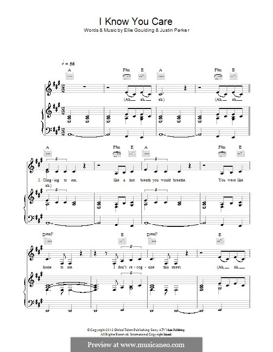 I Know You Care by E. Goulding, J. Parker sheet music on MusicaNeo
