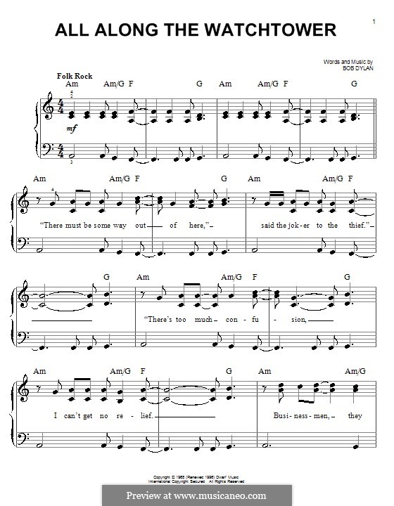 All Along the Watchtower by B. Dylan sheet music on MusicaNeo