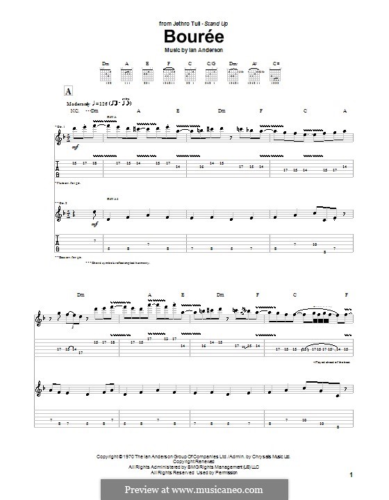 Bouree (Jethro Tull) by I. Anderson sheet music on MusicaNeo