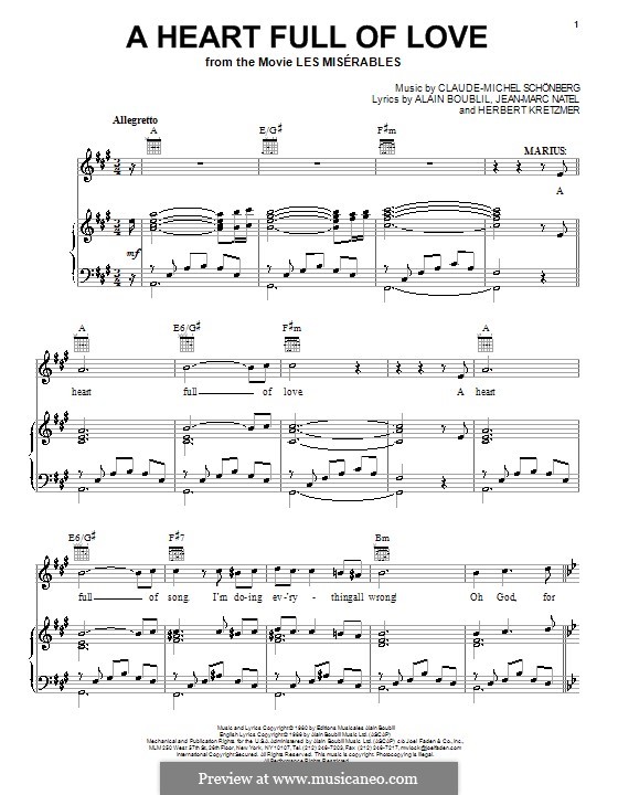 A Heart Full of Love (Les Miserables) by C. Schönberg on MusicaNeo